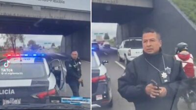 VIDEO: Policías municipales armados amedrentan a conductores en la autopista
