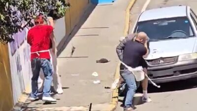 VIDEO: Dos carniceros golpeaban a una mujer hasta que un joven la defendió